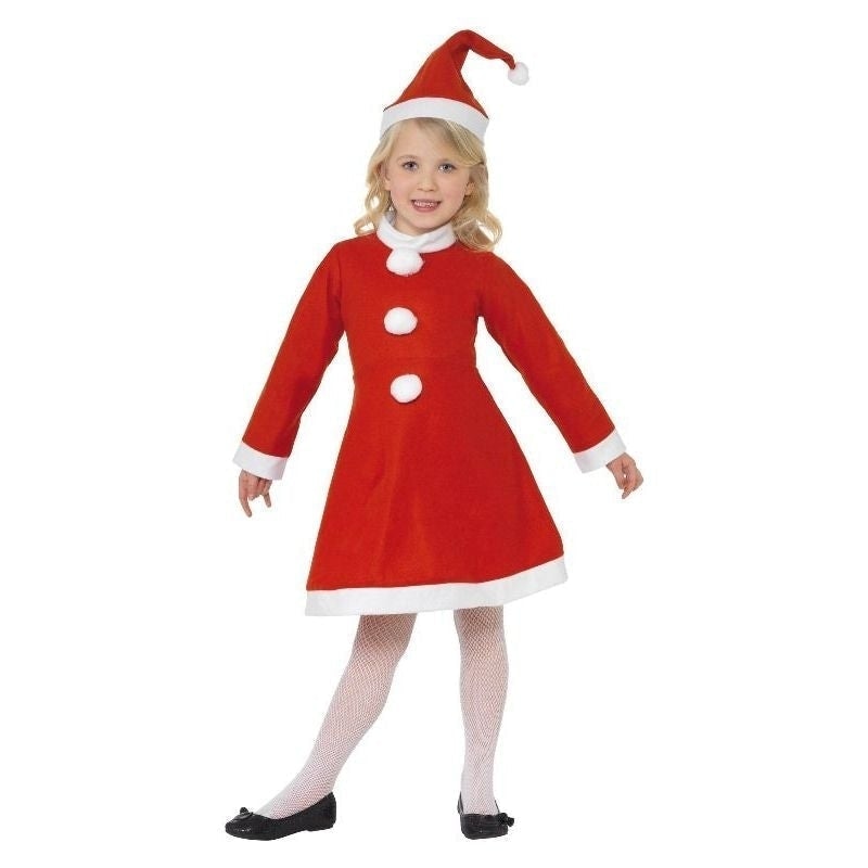 Santa Girl Costume Kids Red White Dress and Hat 1