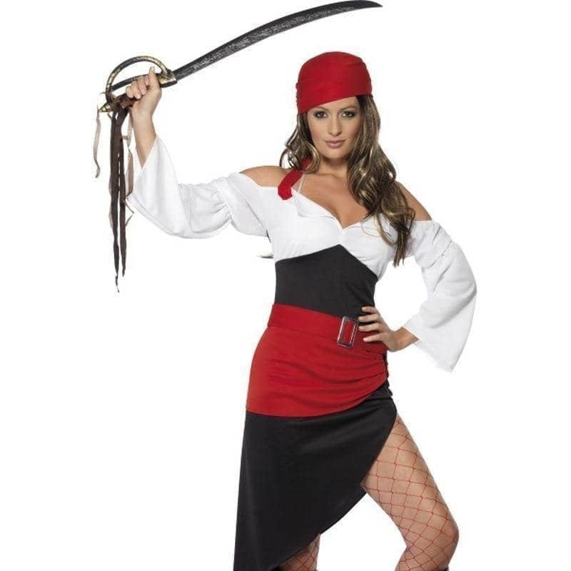 Sassy Pirate Wench Costume With Skirt Adult Black Red White_1