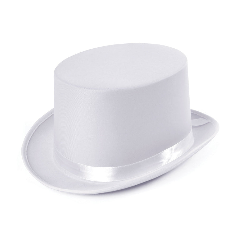 Satin Look White Top Hat with Ribbon Band_1
