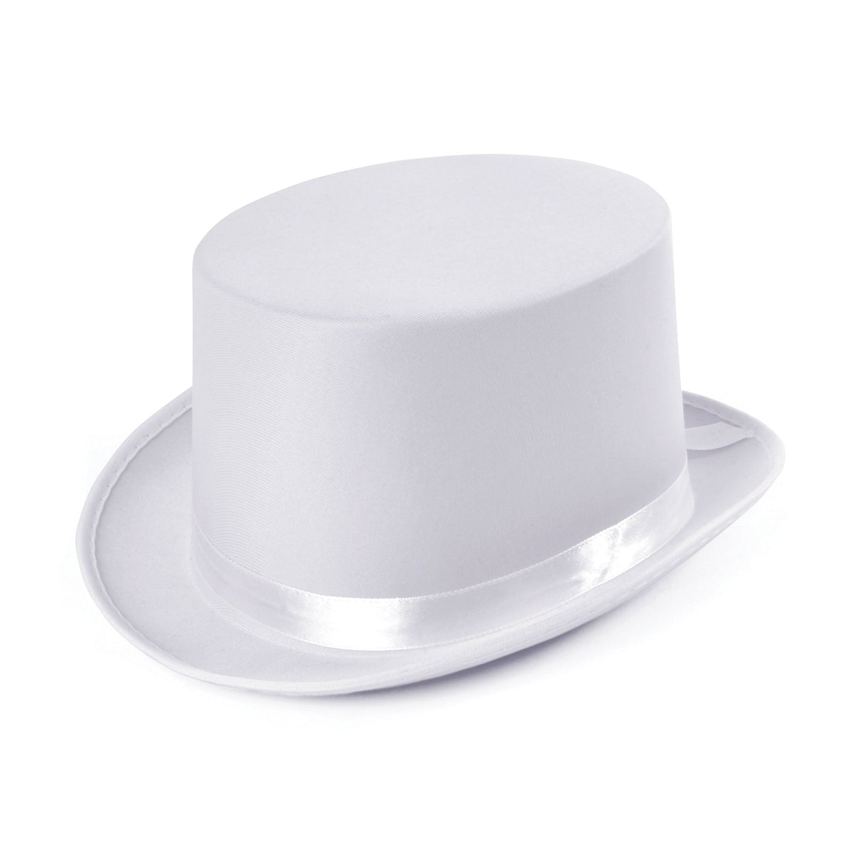 Satin Look White Top Hat with Ribbon Band 1