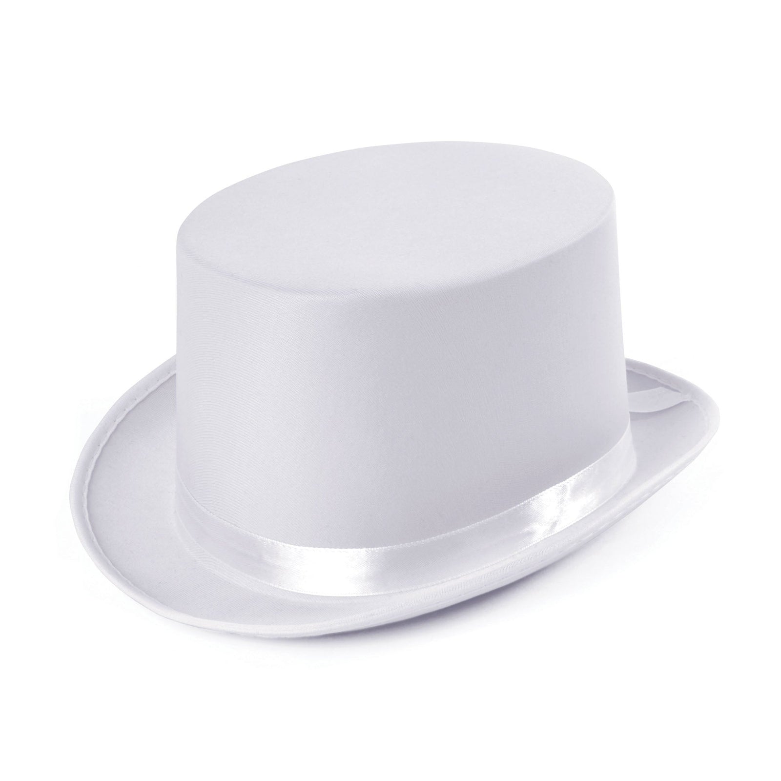 Satin Look White Top Hat with Ribbon Band 1
