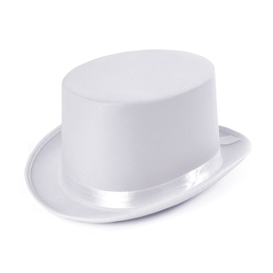 Satin Look White Top Hat with Ribbon Band 1