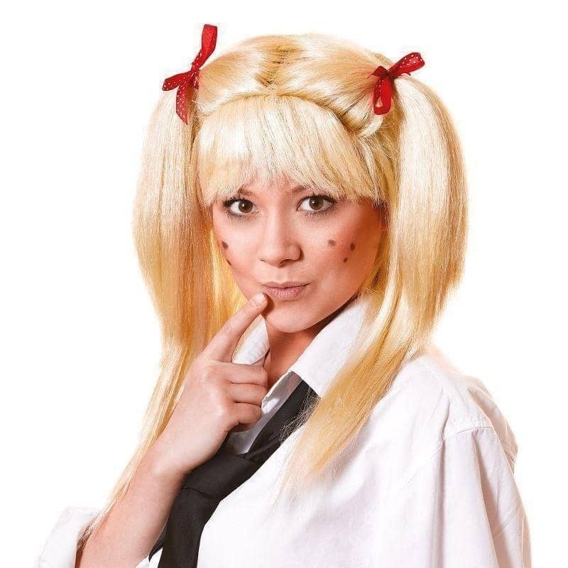 Schoolgirl Wig Blonde Red Bows 2