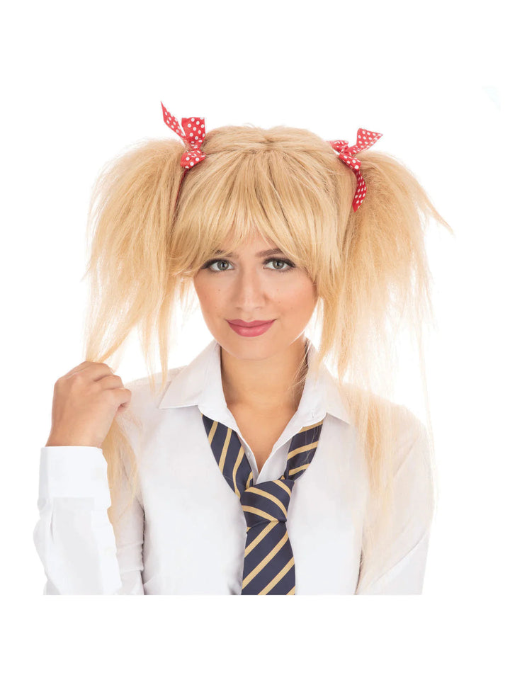 Schoolgirl Wig Blonde Red Bows_1