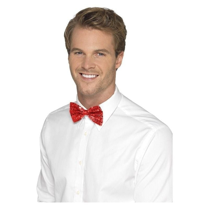 Clip On Bow Tie Red Sequin Adult Costume Accessory 2