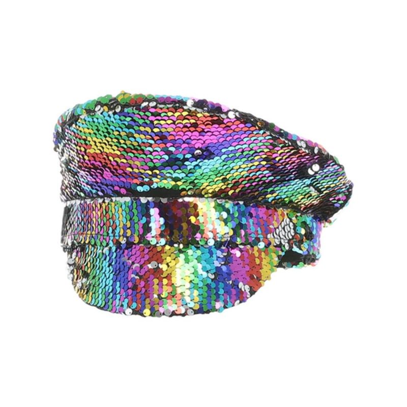 Sequin Captains Hat Rainbow Adult 1