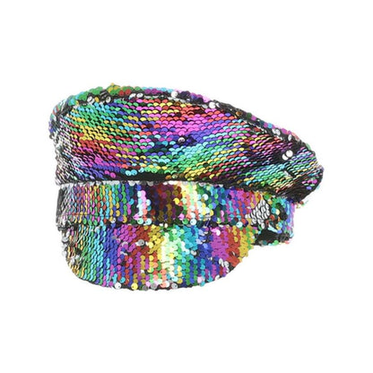 Sequin Captains Hat Rainbow Adult 1