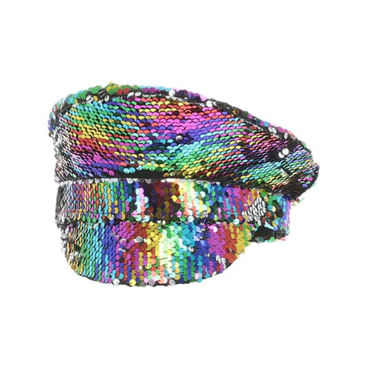 Sequin Captains Hat Rainbow Adult 1