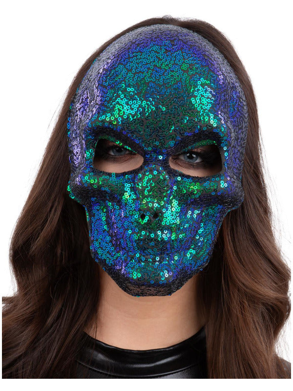 Sequin Skull Mask Two Tone Blue & Green_1