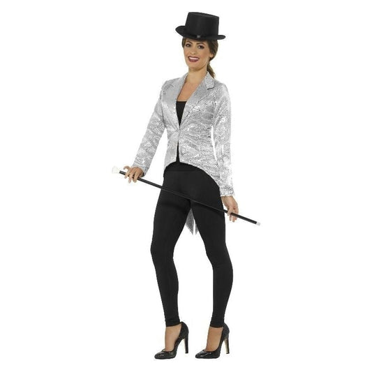 Sequin Tailcoat Jacket Ladies Adult Silver 2