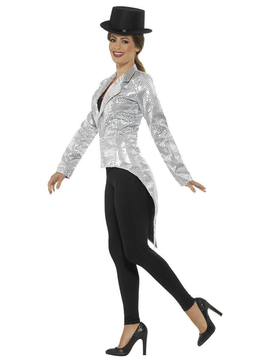 Sequin Tailcoat Jacket Ladies Adult Silver_3