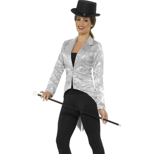 Sequin Tailcoat Jacket Ladies Adult Silver 1