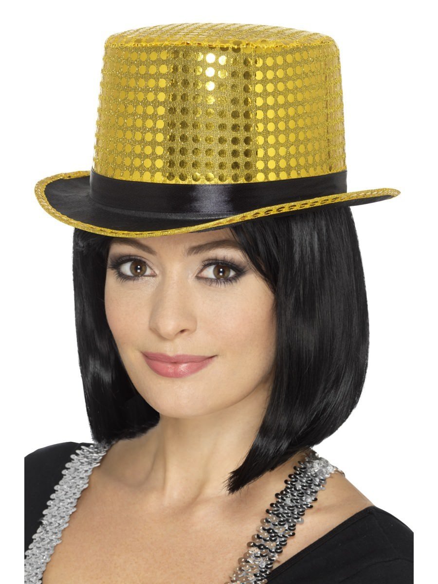 Sequin Top Hat Adult Gold 3