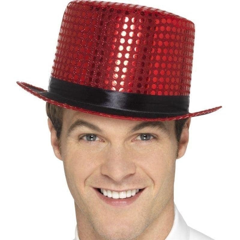 Sequin Top Hat Adult Red_1
