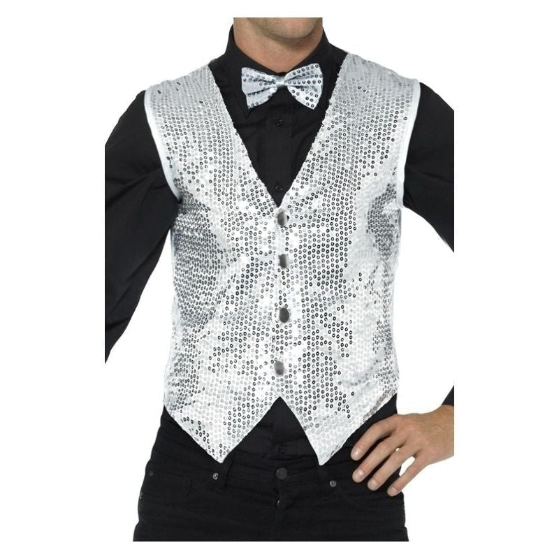 Sequin Waistcoat Adult Silver 2