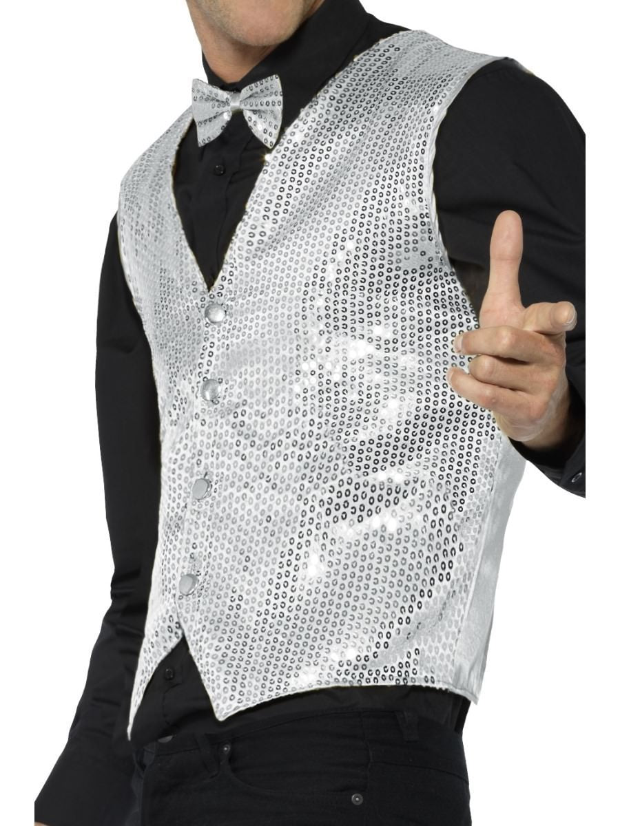 Sequin Waistcoat Adult Silver 3