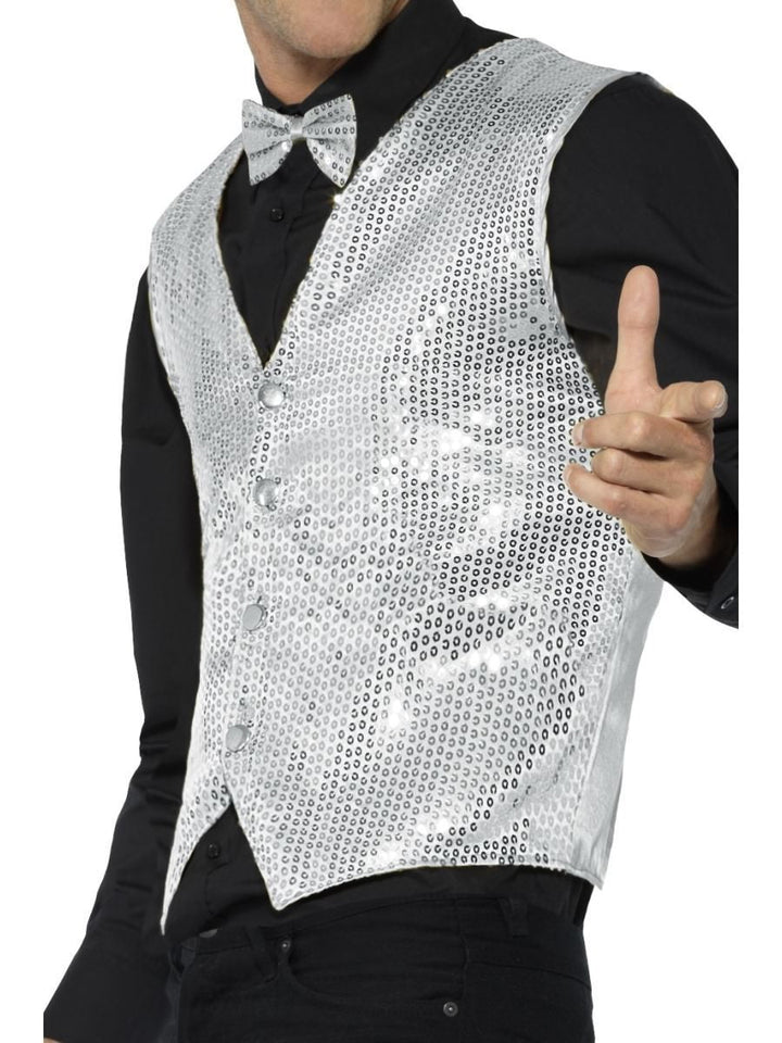 Sequin Waistcoat Adult Silver_3