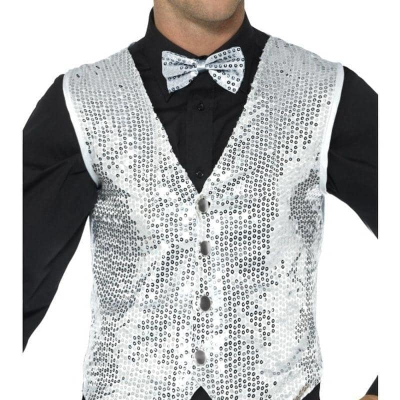 Sequin Waistcoat Adult Silver 1