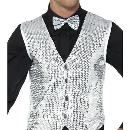 Sequin Waistcoat Adult Silver 1