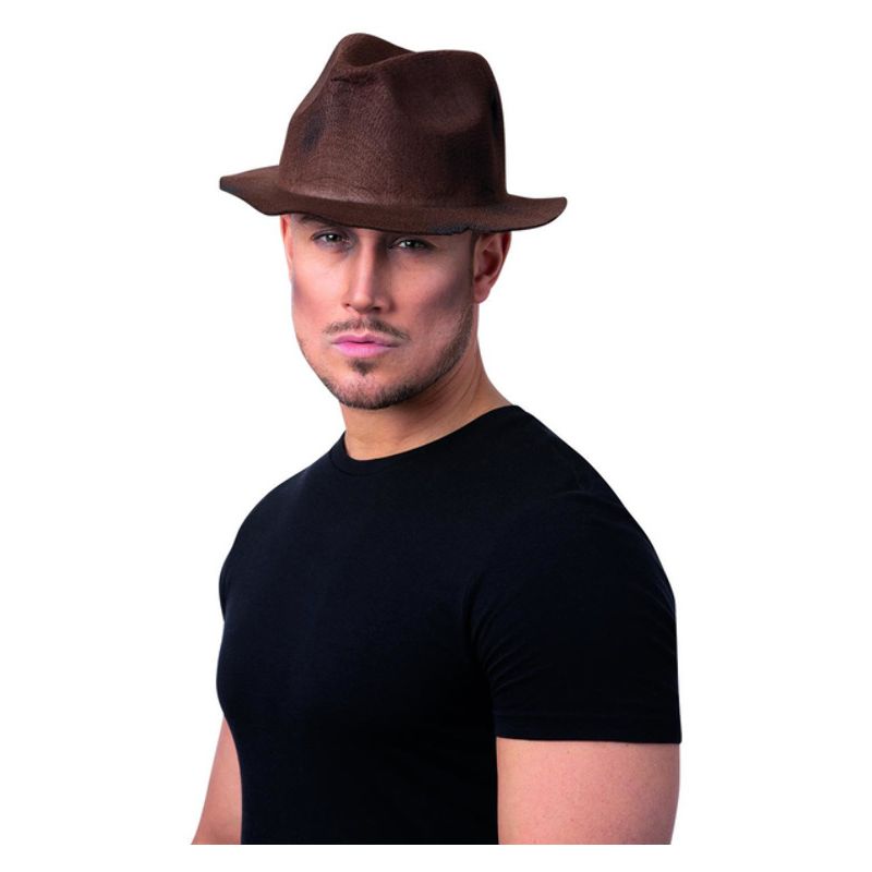 Serial Killer Worn-Look Trilby Hat Brown Adult_1