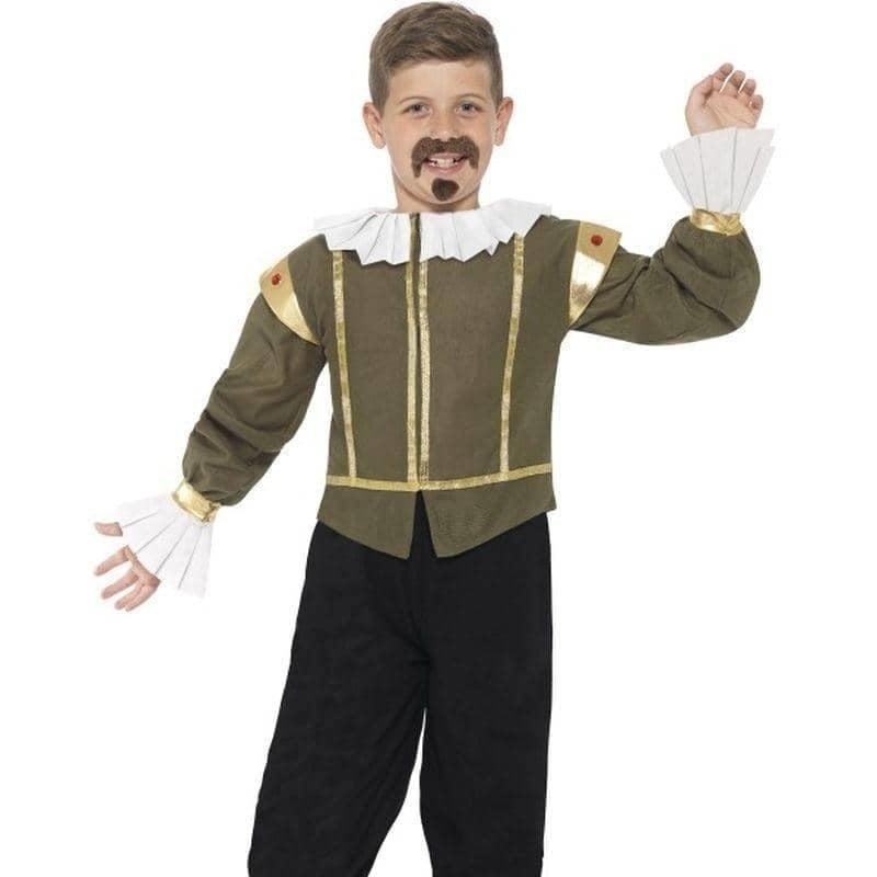 Shakespeare Costume Kids Green Jacket Trousers Bootcovers Tash Goatee 1