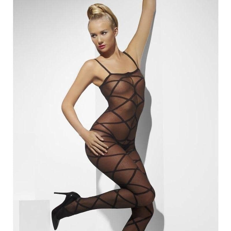 Sheer Black Criss-Cross Pattern Adult Bodystocking 1