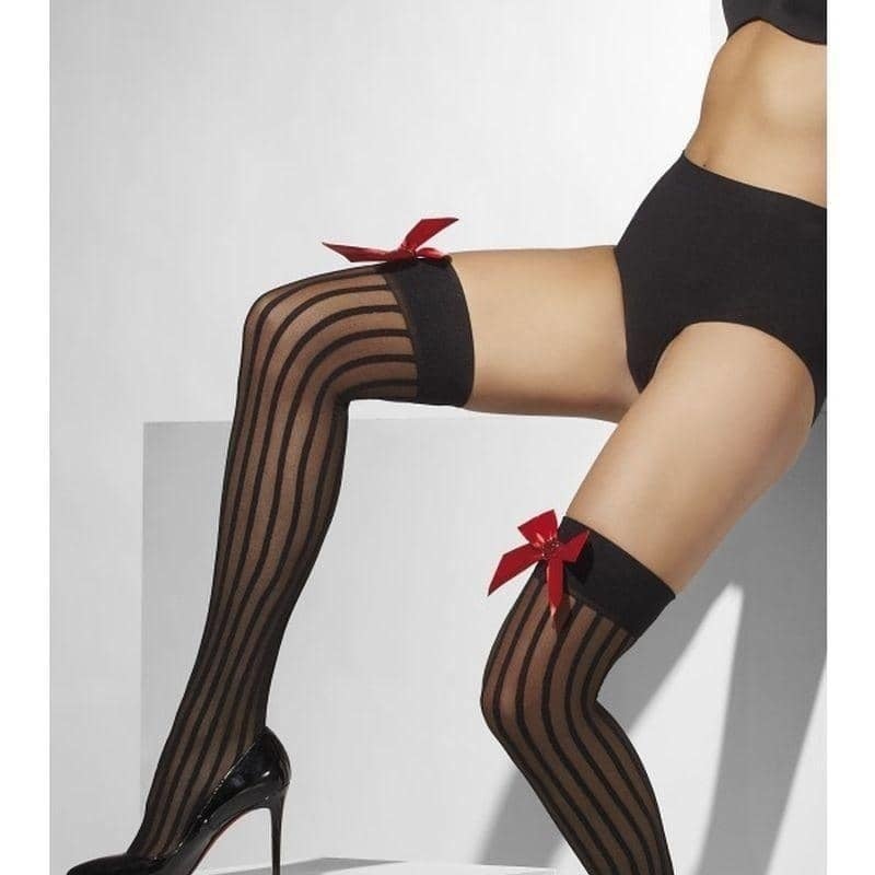 Sheer Hold Ups Adult Black Red Bows Sequin Hearts 1