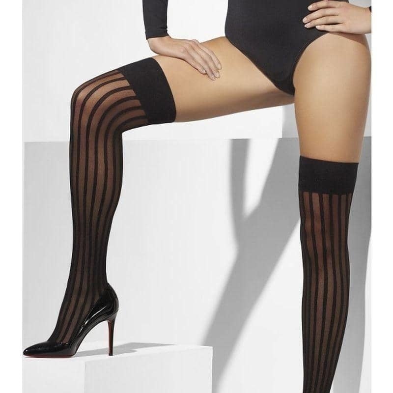 Sheer Hold Ups Adult Black with Vertical Stripes_1