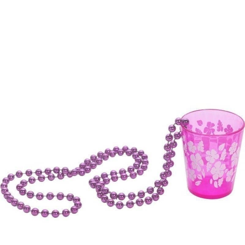 Shot Glass On Beads Pink Floral Print Purple Beaded Necklace 1