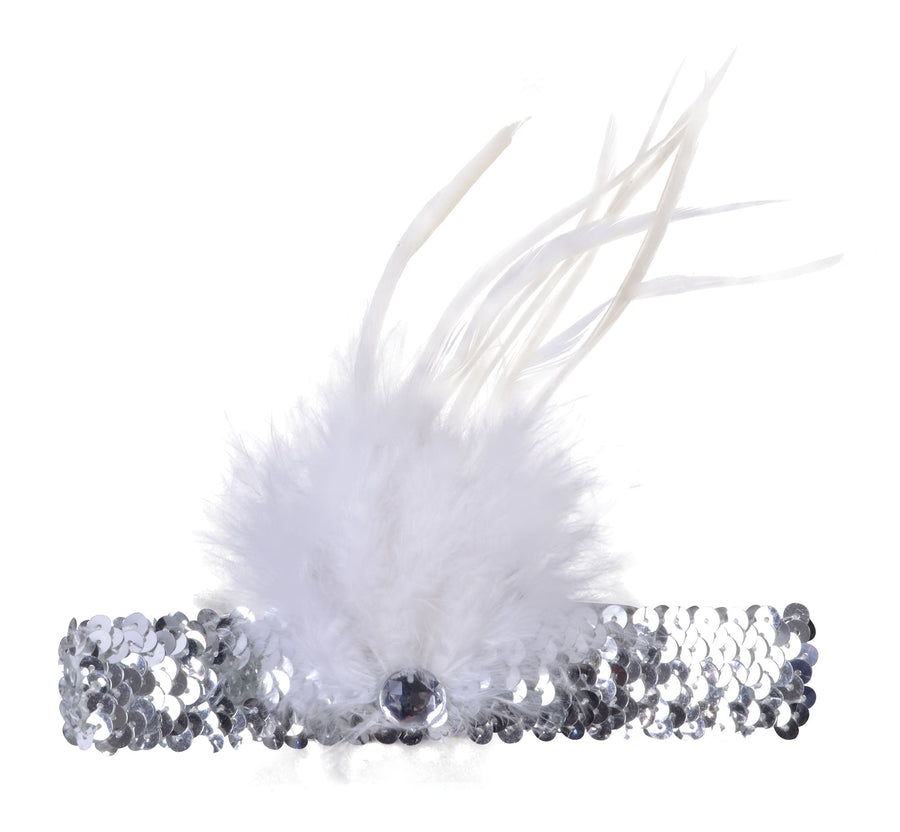 Silver Flapper Headband Sequin With Feather_1