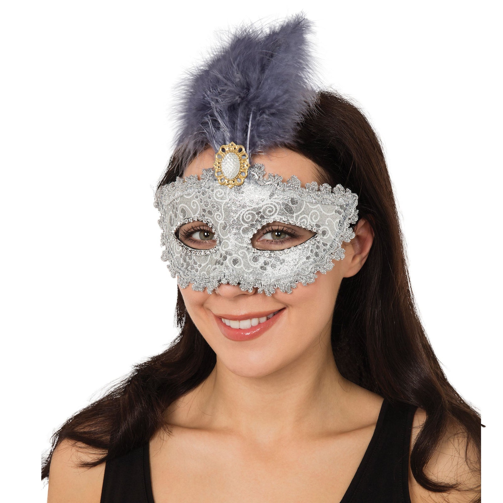 Silver Gilted Eyemask+ Tall Feather Stone Eye Masks Female 1