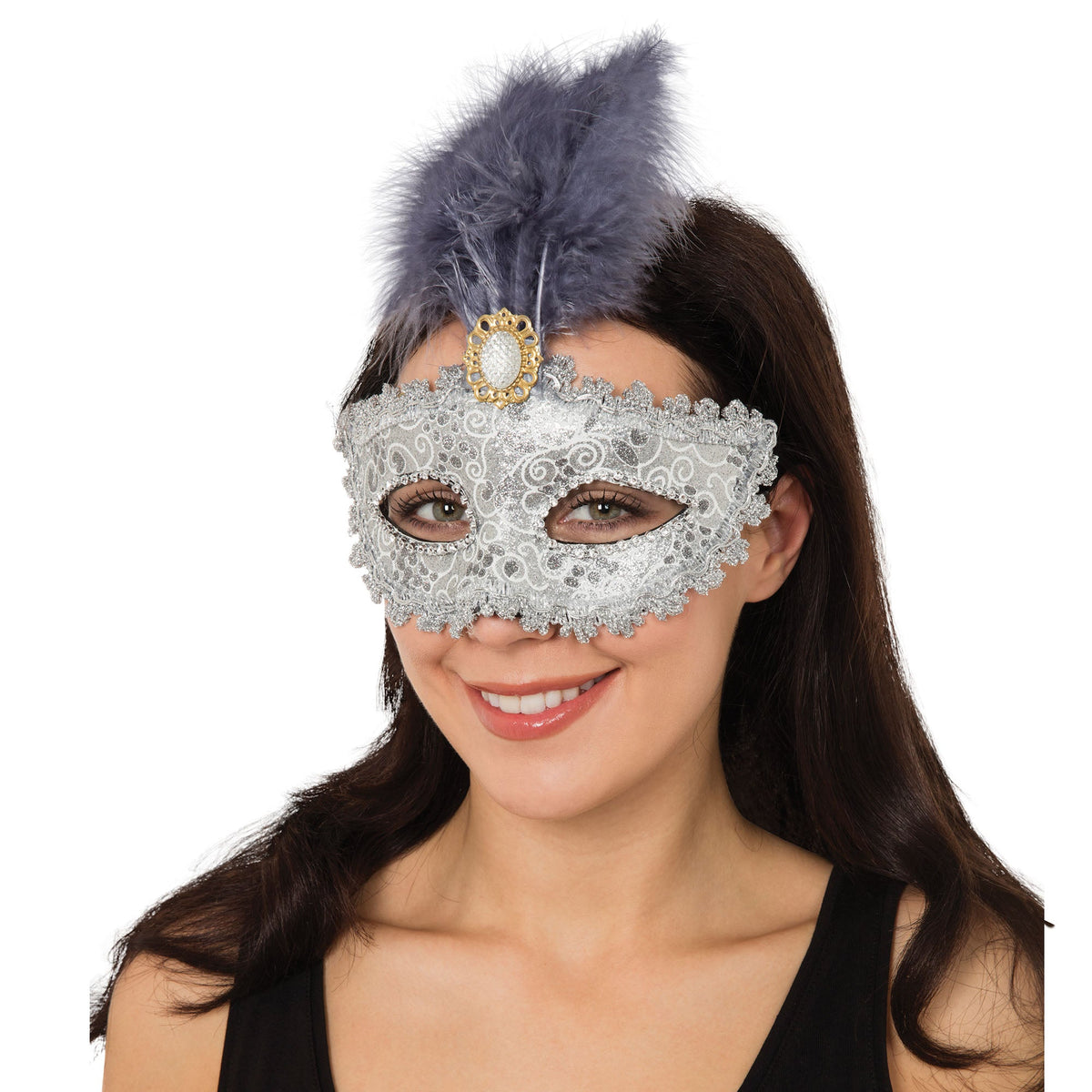 Silver Gilted Eyemask+ Tall Feather Stone Eye Masks Female 1
