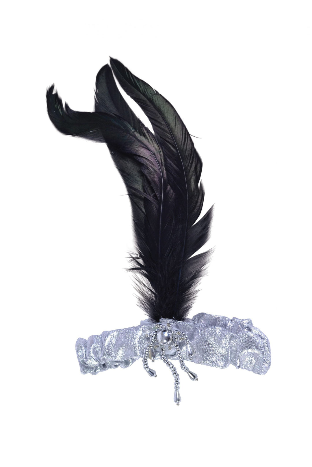 Silver Headband with Black Feathers 1920s Costume Accessory_1