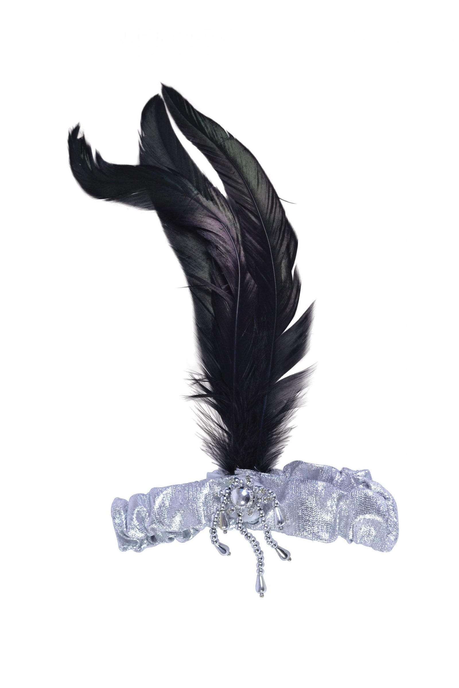 Silver Headband with Black Feathers 1920s Costume Accessory 1