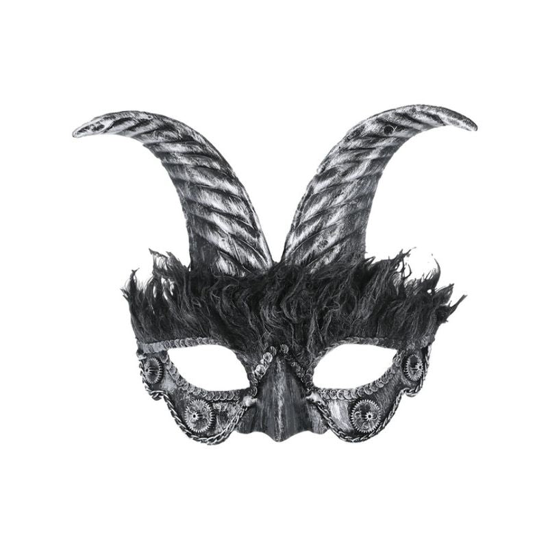 Silver Masquerade Horned Mask Adult Horror Costume Accessory 1