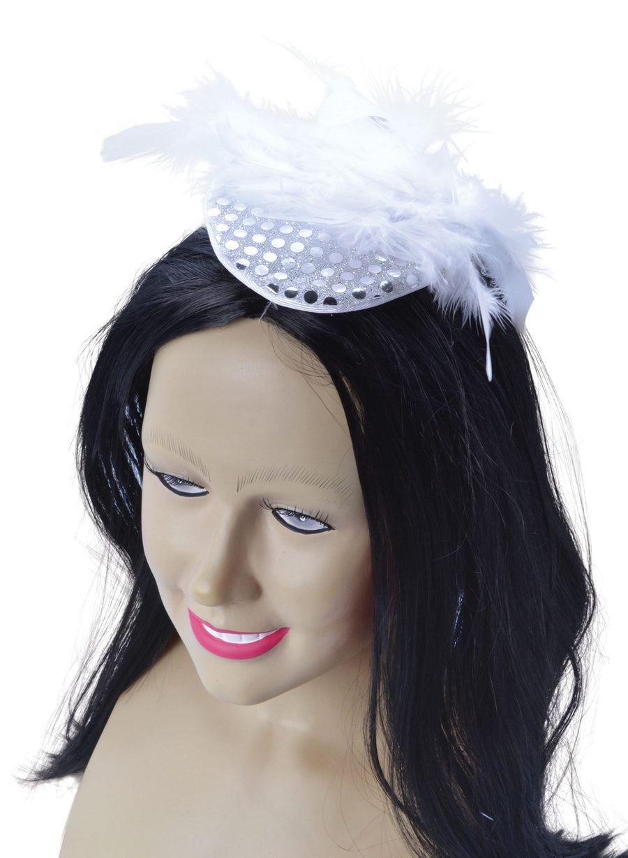 Silver Sequin Hat with Feather Gangster Moll Costume Accessory_1