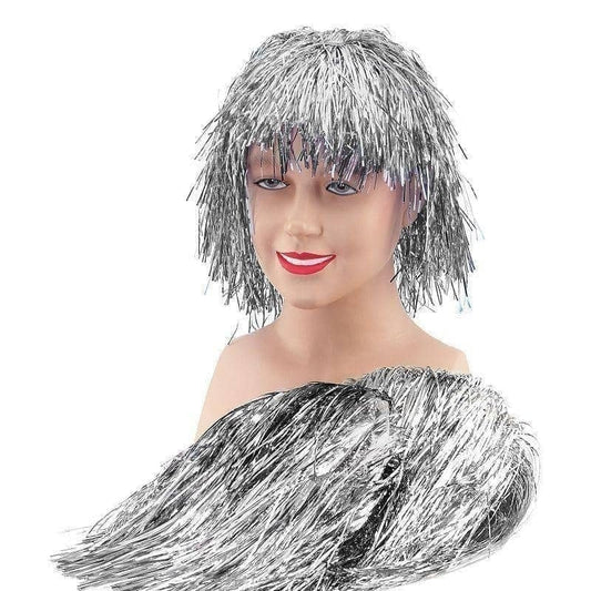 Silver Tinsel Wig Fringe Clown Hair 2
