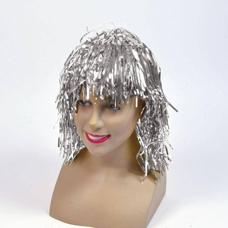 Silver Tinsel Wig Fringe Clown Hair_1