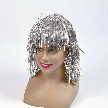 Silver Tinsel Wig Fringe Clown Hair 1