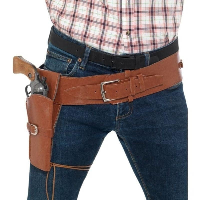 Single Holster With Belt Adult Tan Faux Leather_1