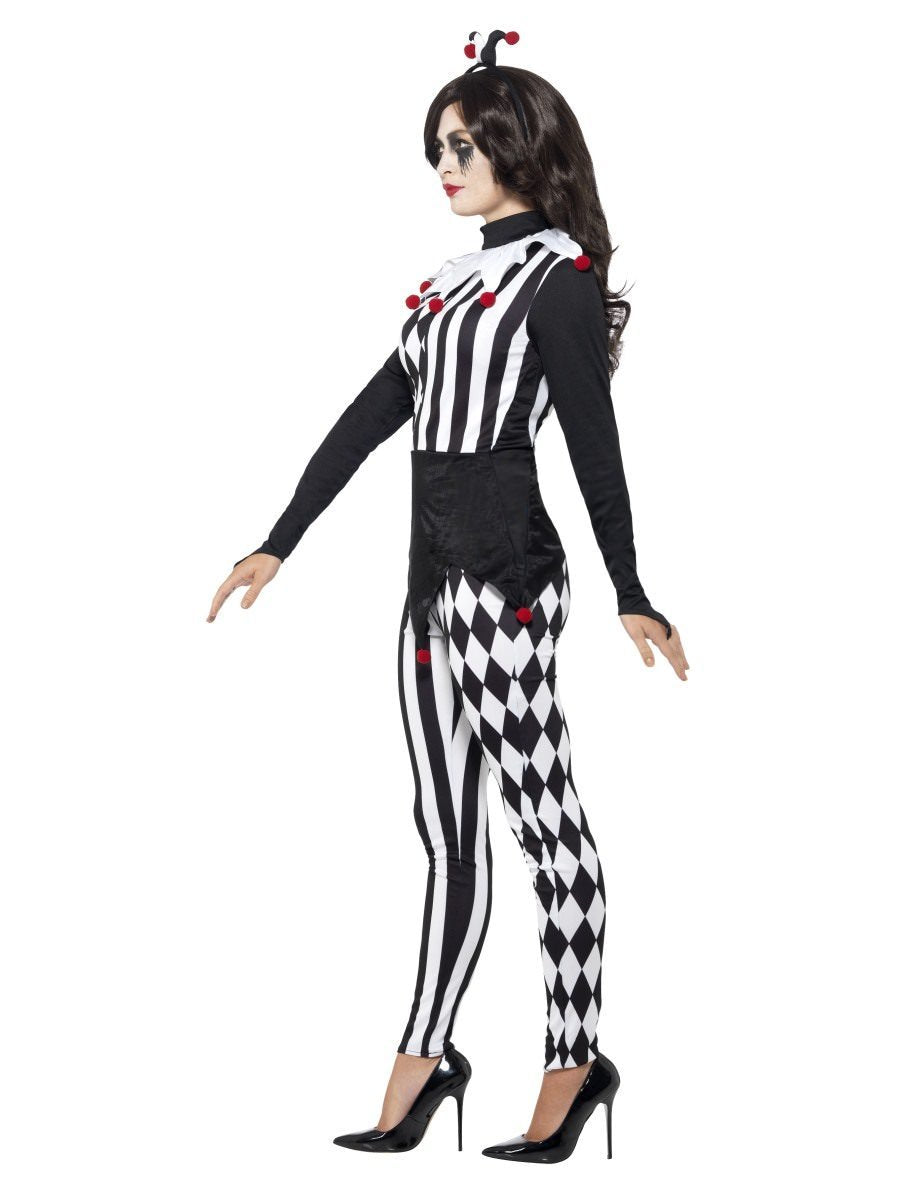Sinister Female Jester Costume Adult Harlequin Top Leggings Headband 2