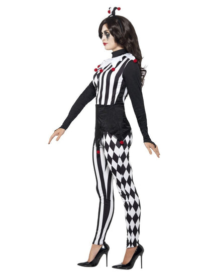 Sinister Female Jester Costume Adult Harlequin Top Leggings Headband 2