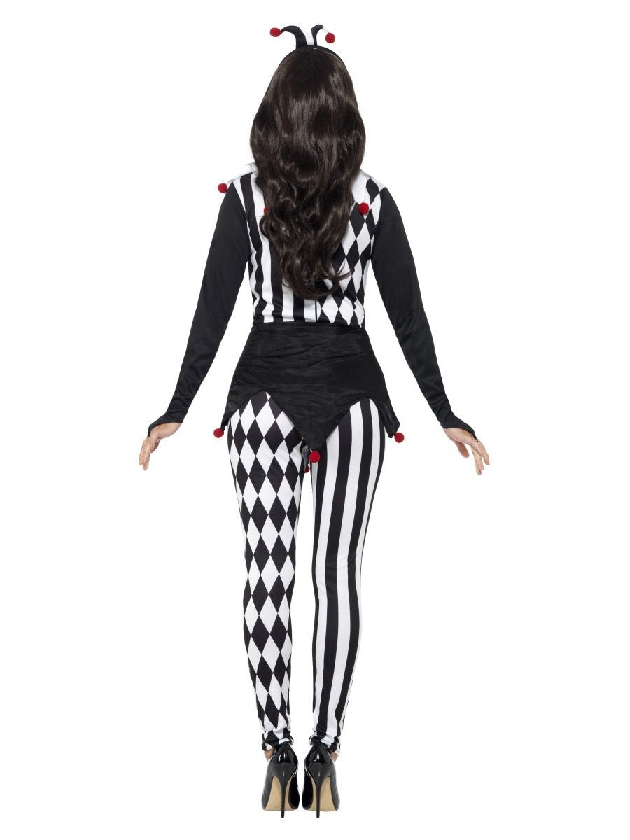 Sinister Female Jester Costume Adult Harlequin Top Leggings Headband 3