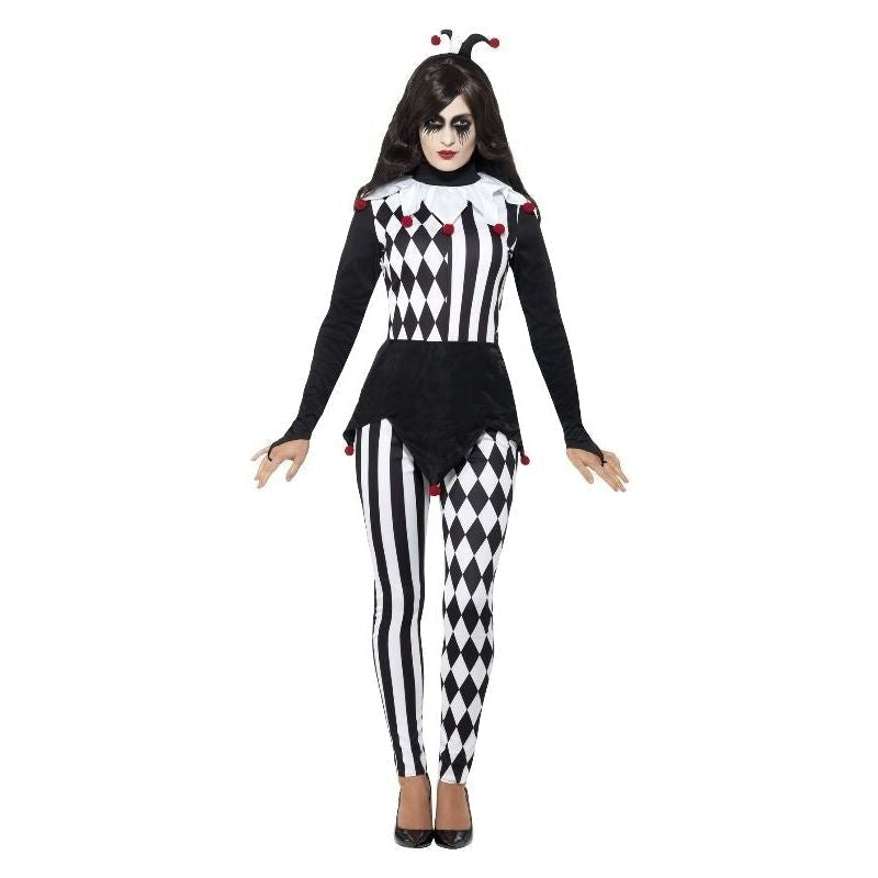 Sinister Female Jester Costume Adult Harlequin Top Leggings Headband 5