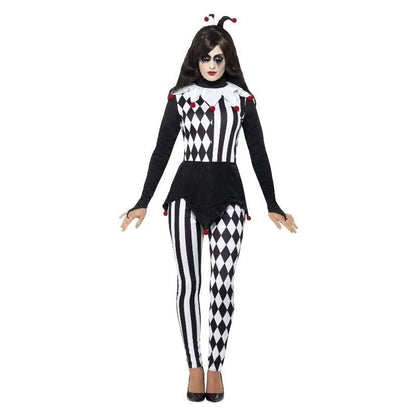 Sinister Female Jester Costume Adult Harlequin Top Leggings Headband 5