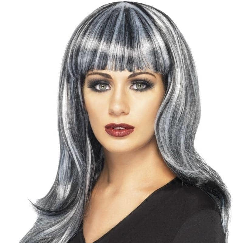 Sinister Siren Wig Adult Black Silver 1