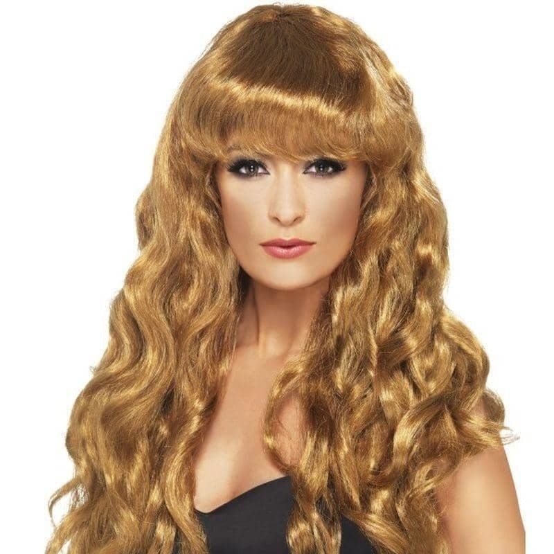 Siren Wig Adult Brown Long Curly with Fringe Costume Hair 2
