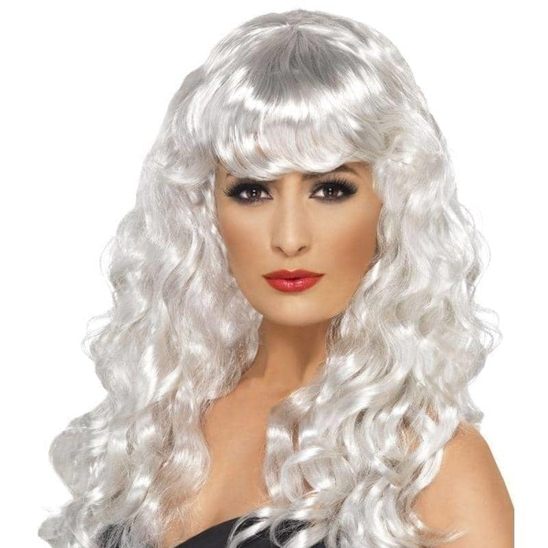 Siren Wig Adult White Long Curly with Fringe Fantasy Costume Hair 2