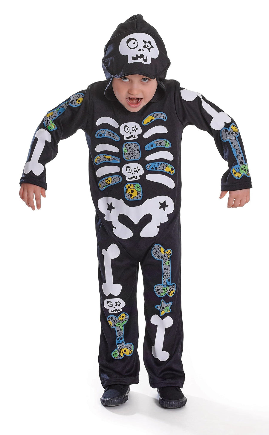 Skeleton Boy Hooded with Colour Bones Childrens Costume_1