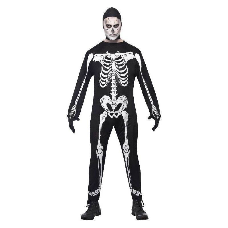 Skeleton Costume Adult Black White Jumpsuit Hood_2
